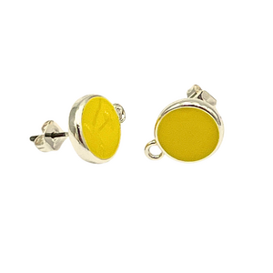Oorsteker rond met oogje - Geel/zilver - metaal/emaille - 15x12mm