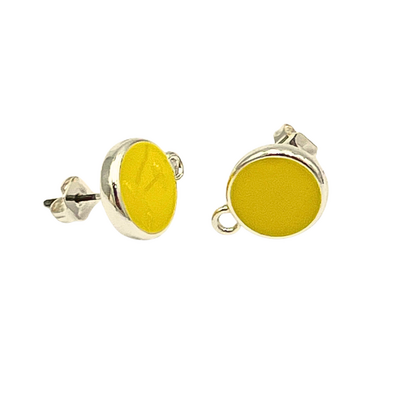 Oorsteker rond met oogje - Geel/zilver - metaal/emaille - 15x12mm