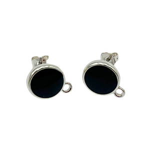 Oorsteker rond met oogje - Zwart/zilver - metaal/emaille - 15x12mm