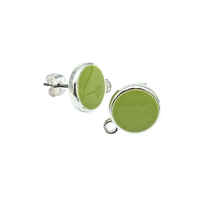 Oorsteker rond met oogje - olijfgroen/zilver - metaal/emaille - 15x12mm