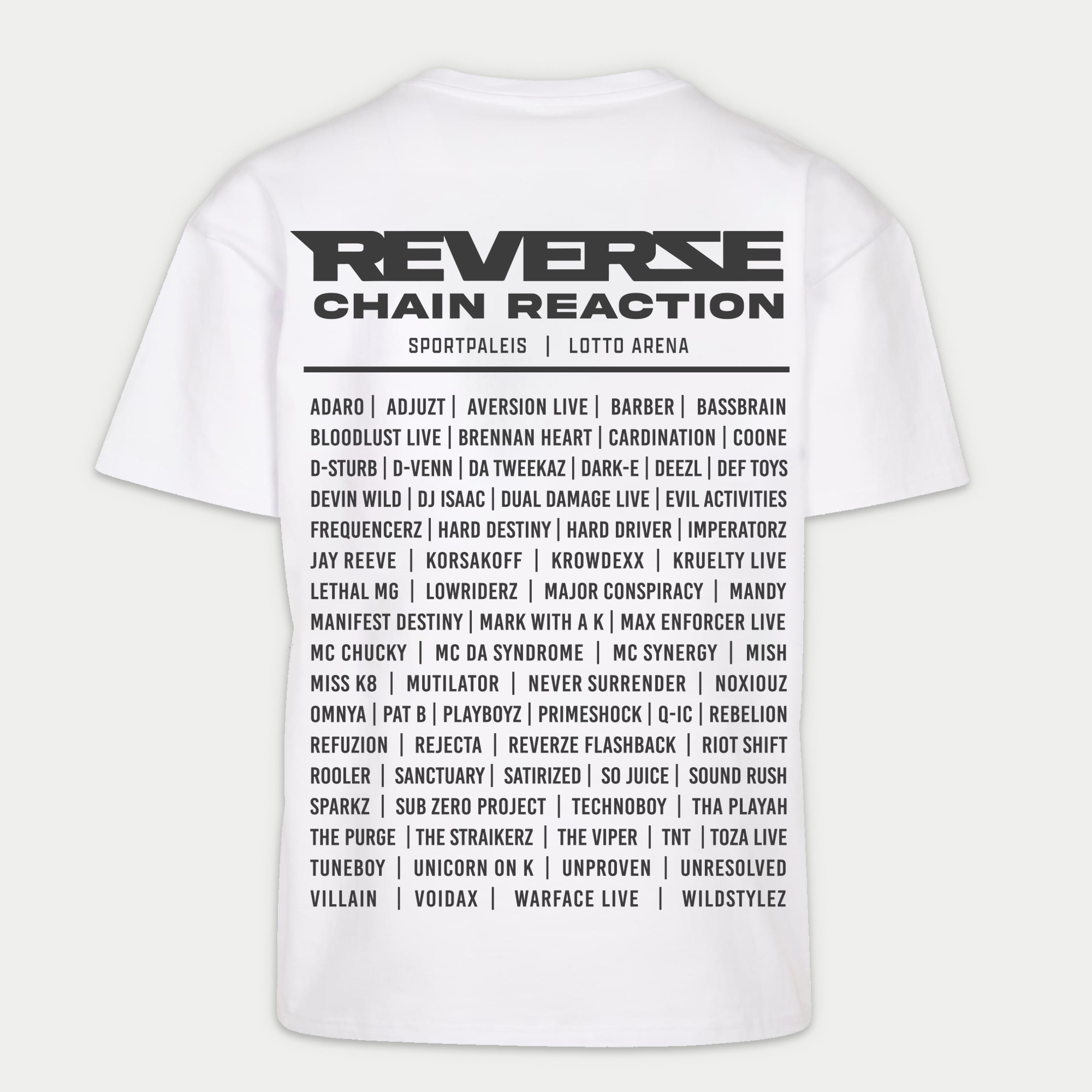 REVERZE - Chain Reaction White/ Black Line Up T-Shirt