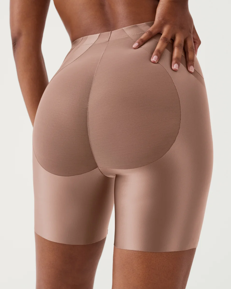 Plus Size Nude Satin Control High Waisted Shorts