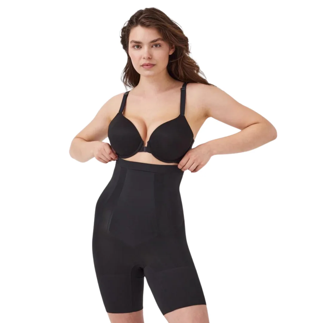 Spanx Oncore mid-thigh super firm shaping bodysuit in black