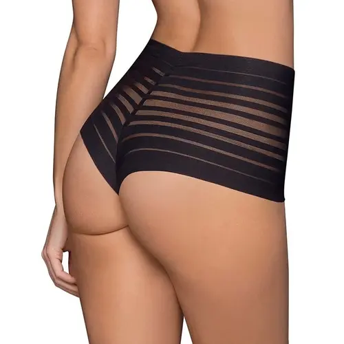Lace Stripe High-Waisted Cheeky Hipster Leonisa | Black