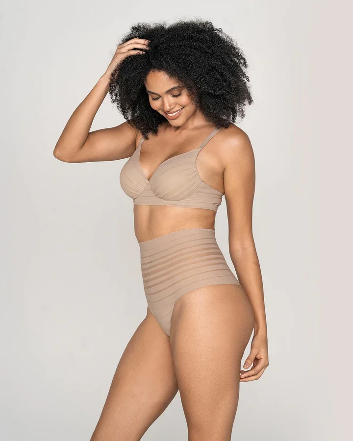 Lace Stripe High Waisted Cheeky Hipster Leonisa | Nude