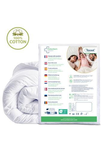 Housse de couette  anti-acariens 140 cm x 200 cm – 100% coton  - Texaal®  - Protecsom 