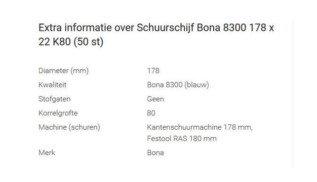 Bona Schuurschijf 8300 maat 178x22mm (kies uw korrel) Bona Schuurschijf 8300 maat 178x22mm (kies uw korrel)