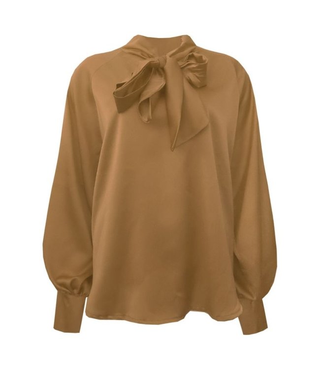 zeewier Mount Bank beschaving Bruine blouse met strik - Ailof.nl | Ai Lof | Shop hier de laatste trends