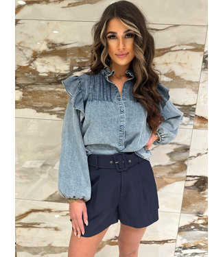 Denim blouse met ruffles