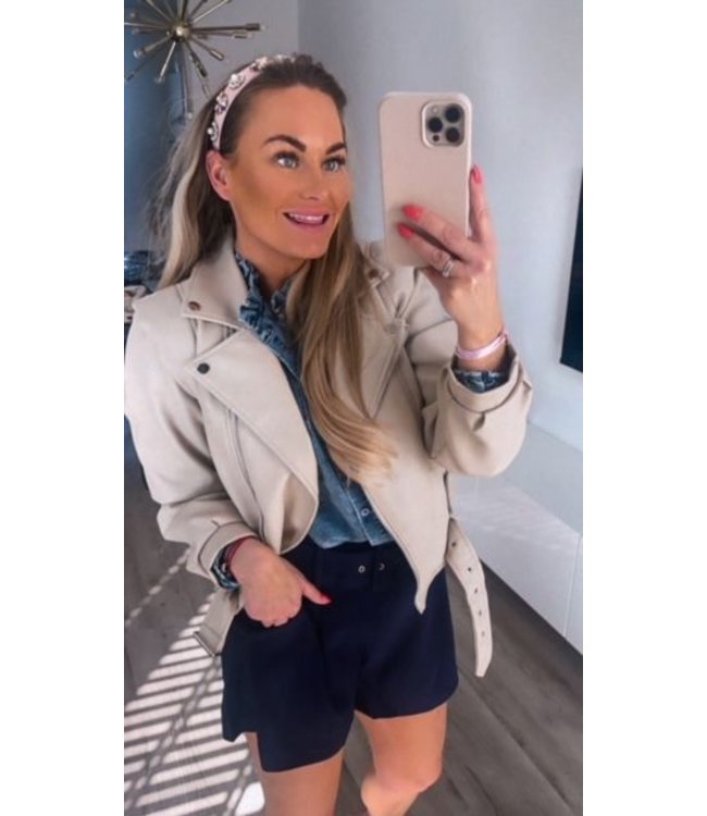 Leather look jacket beige