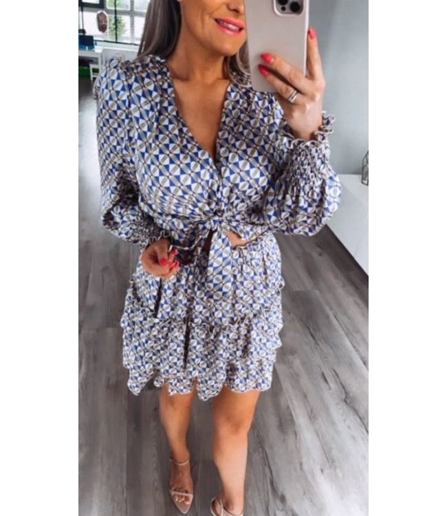 Blauwe cropped blouse met print