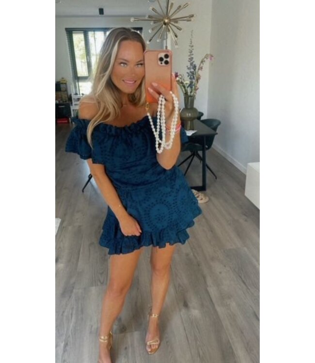 Donkerblauwe broderie playsuit