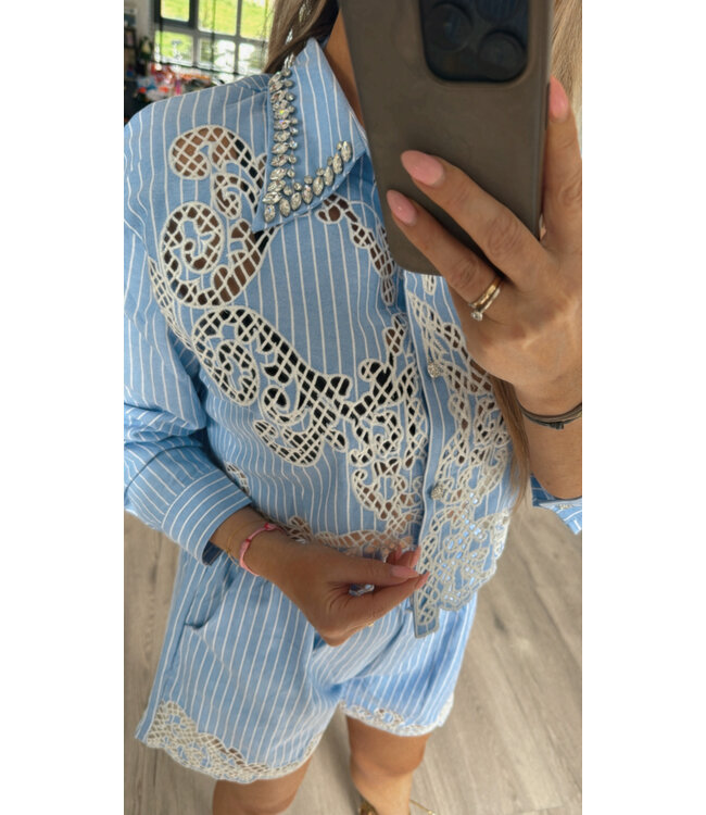 2- Piece set blauw broderie