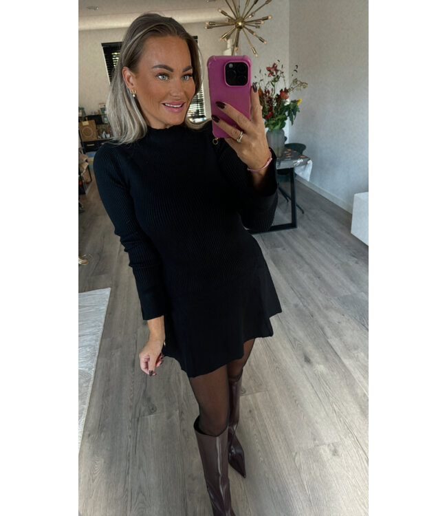 Ribgebreide jurk zwart