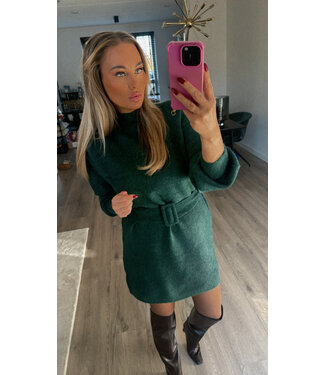 Sweater dress met riem groen