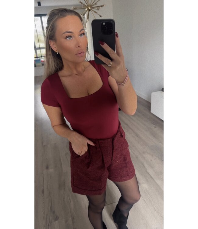 Top korte mouwen bodeaux rood