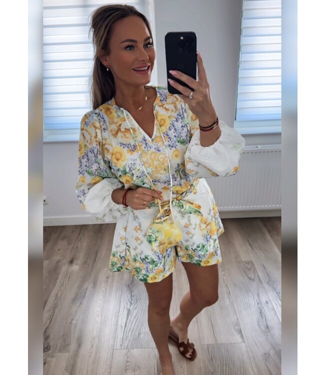 2- piece set bloemen print geel