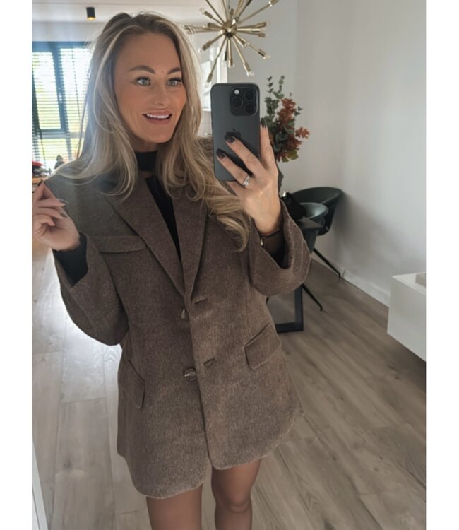 Bruine wolblend blazer