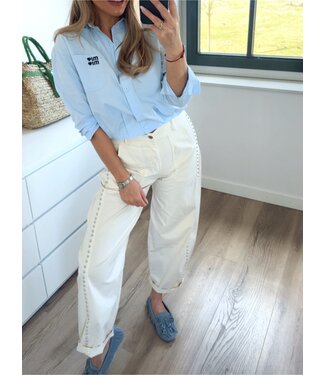 Barrel  broek met studs creme