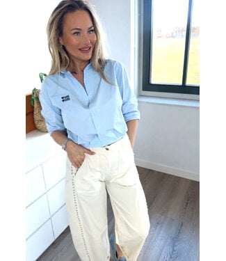 Barrel  broek met studs creme