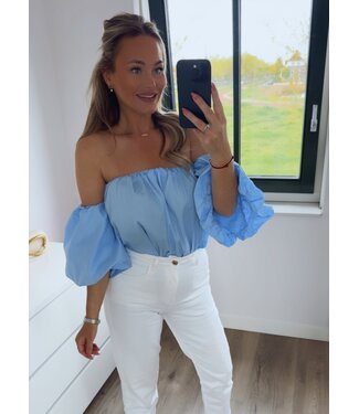 Blouse off-shoulder blauw