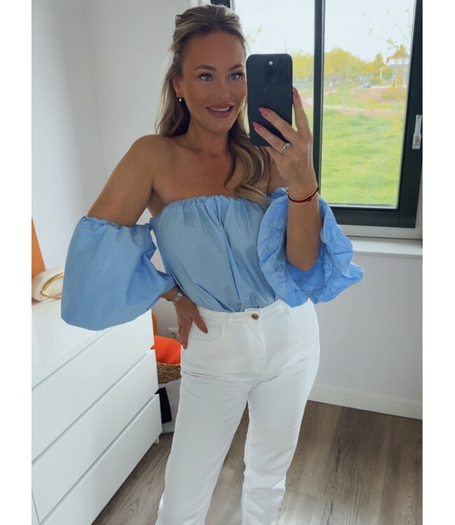 Blouse off-shoulder blauw