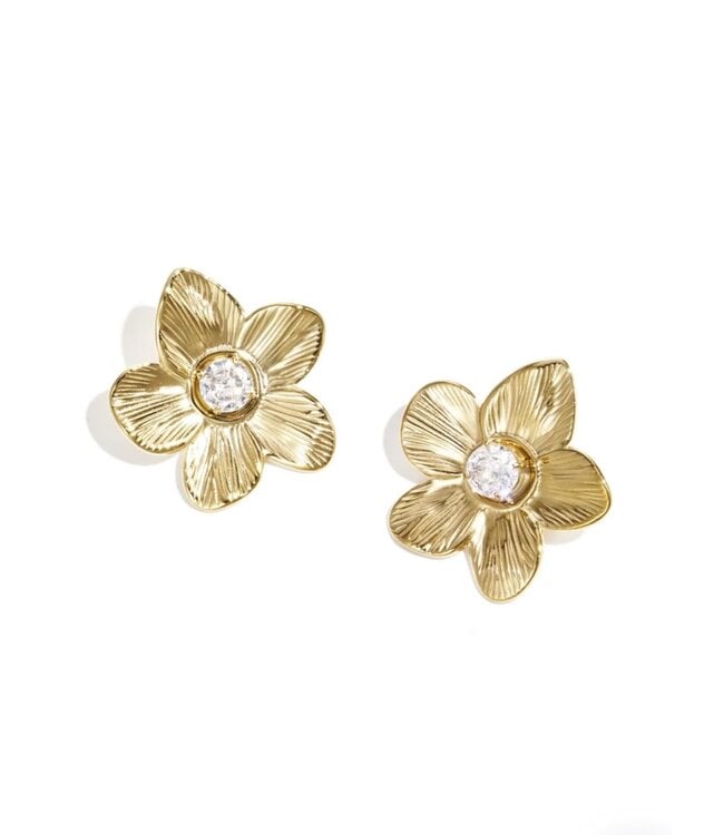 Gouden oorbellen met bloem