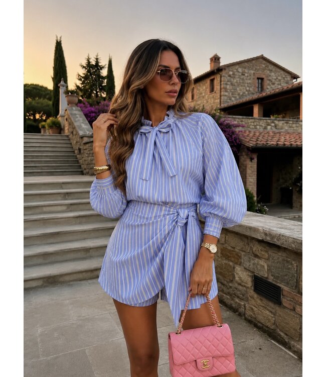 2- piece set blauw gestreept