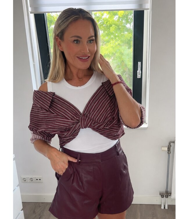 Burgundy gestreepte blouse met witte top
