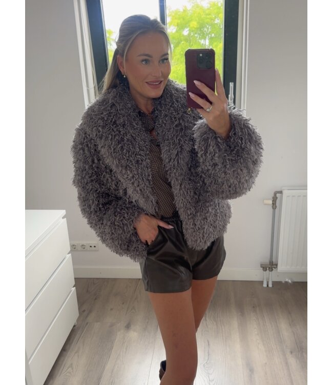 Furry jacket grijs/bruin