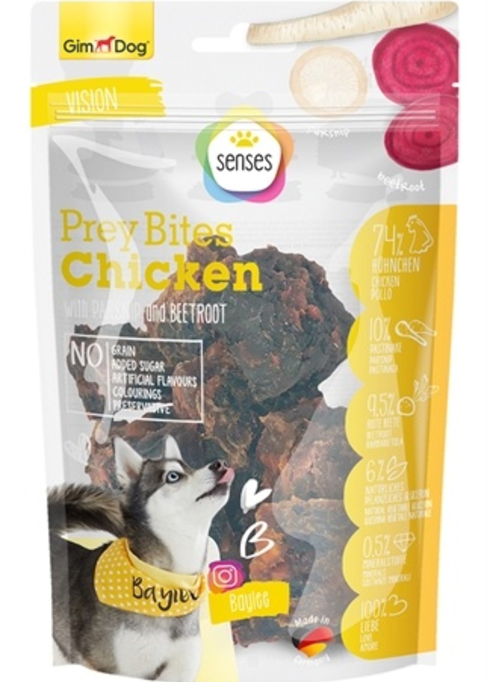 Gimdog Gimdog senses prey bites kip / pastinaak / rode biet