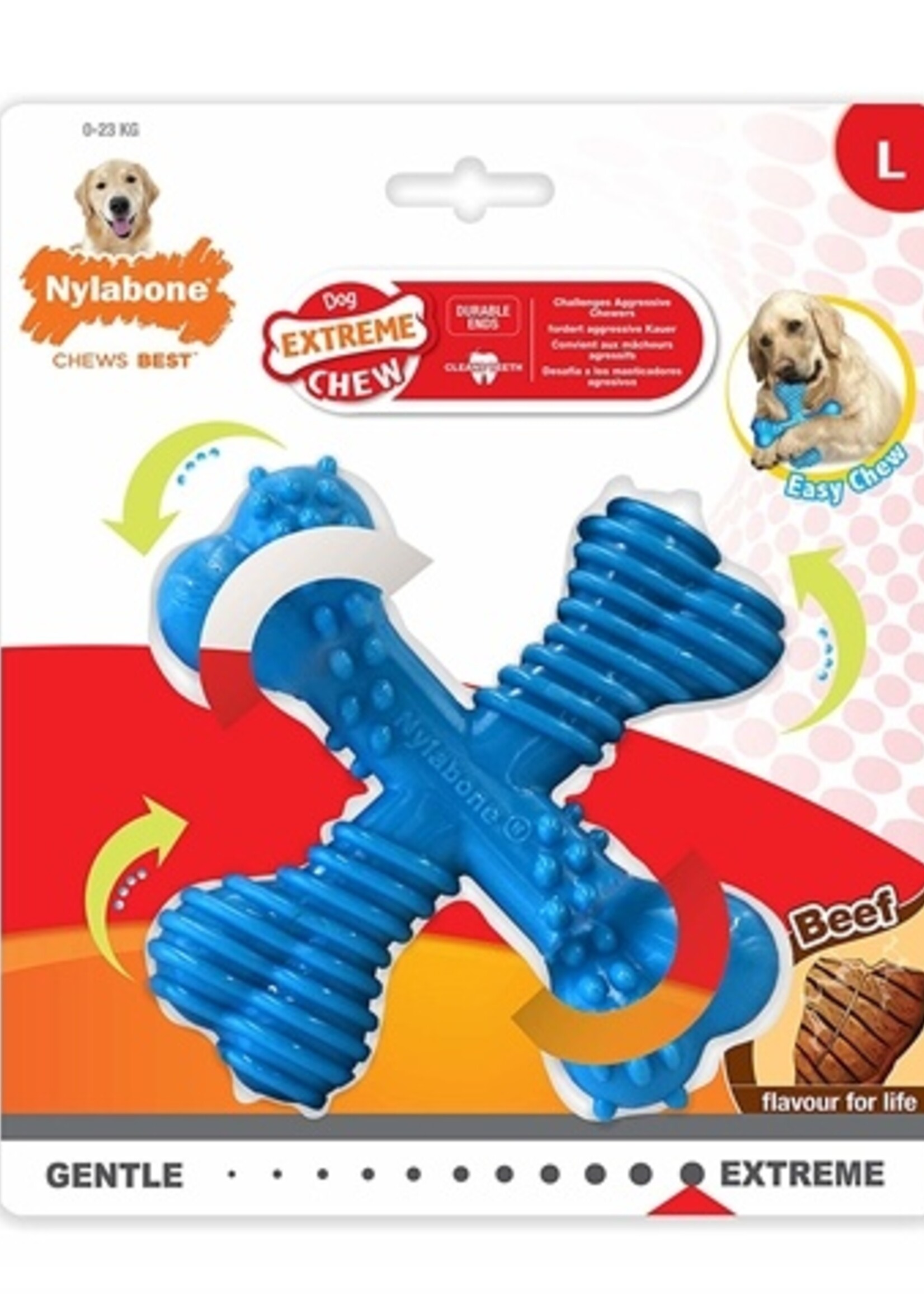 Nylabone Nylabone extreme chew x-bone beef blauw