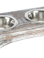 Trixie Trixie voerbak / drinkbak set rvs hout wit