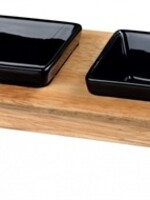 Trixie Trixie voerset keramiek met houten onderstel zwart