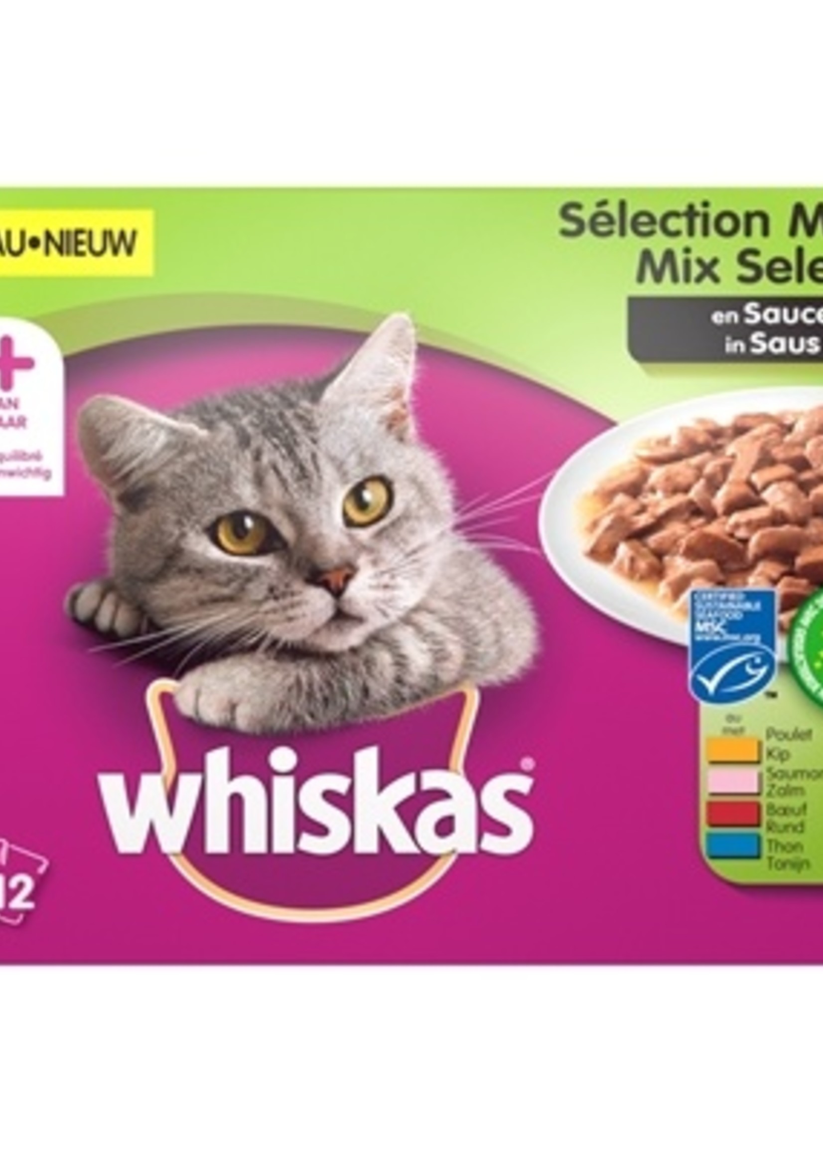 Whiskas 4x whiskas multipack pouch adult mix selectie vlees / vis in saus