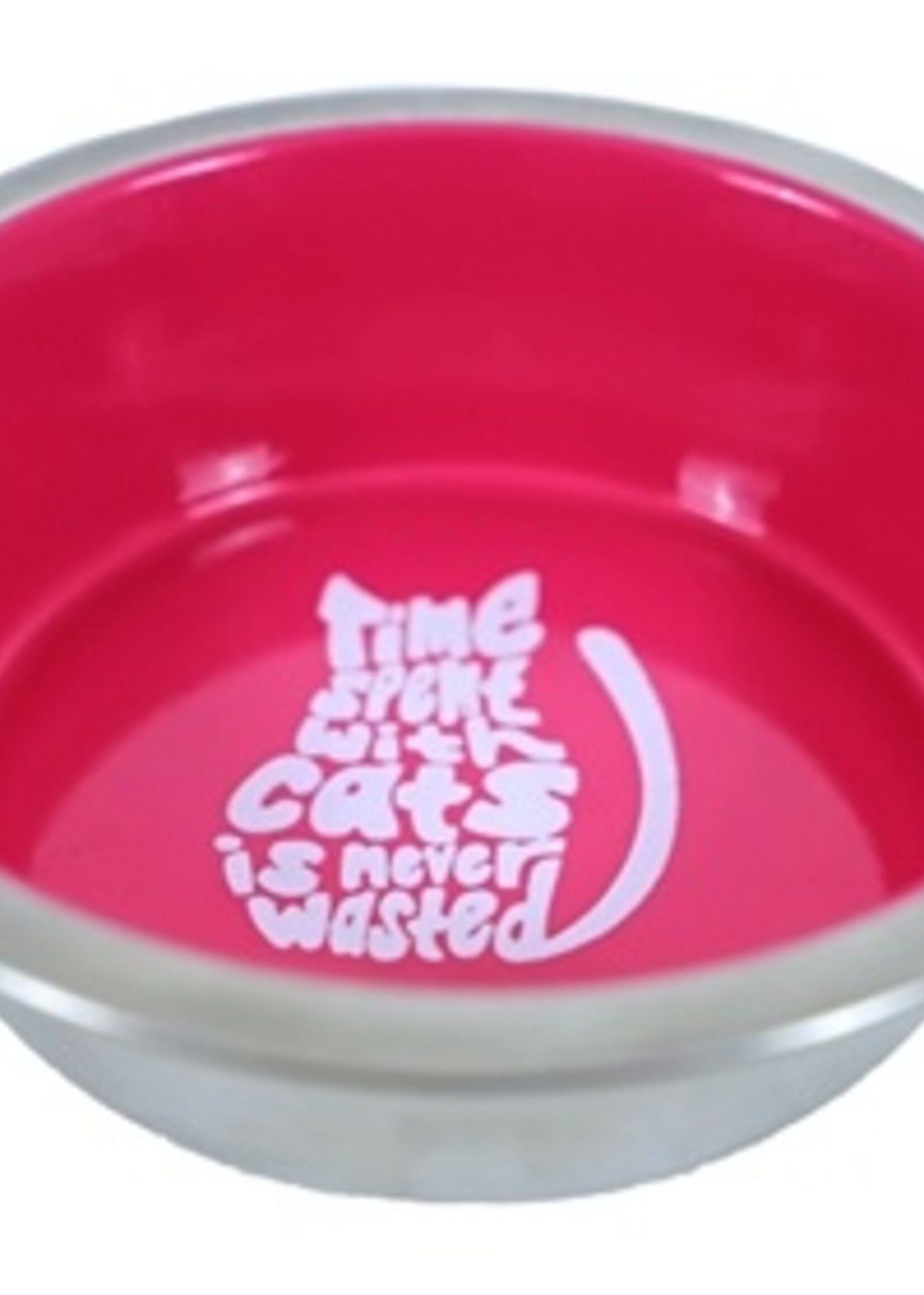 Merkloos Voerbak kat rvs / melamine roze tekst