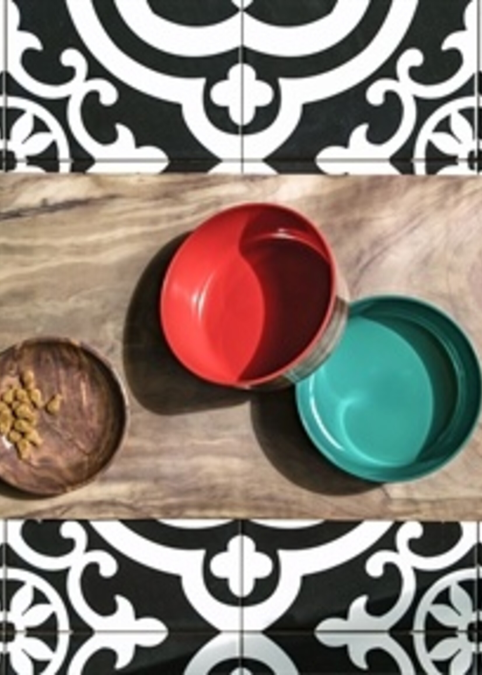 Tarhong Tarhong voerbak hond olive melamine houtprint / sienna roze