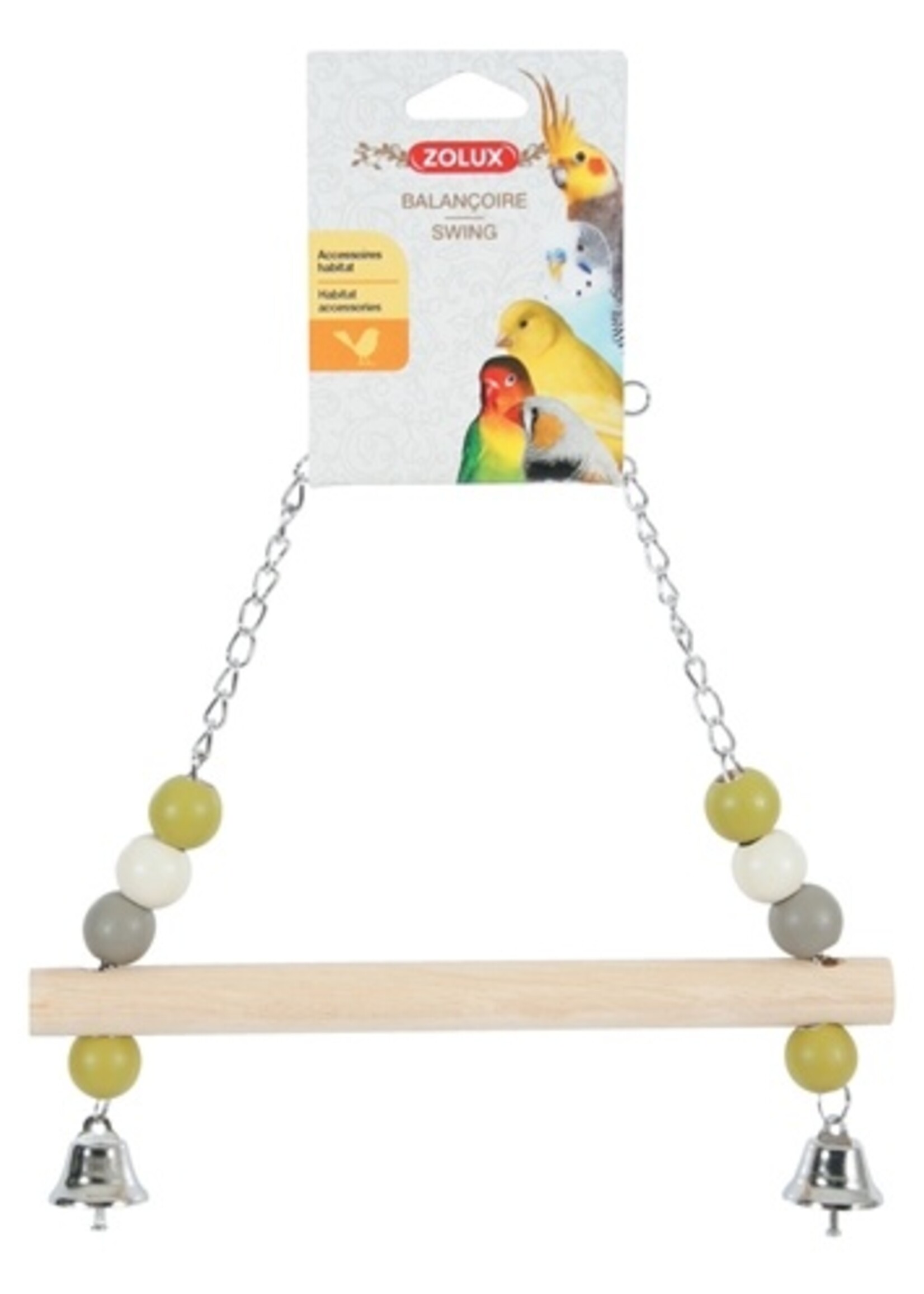 Zolux Zolux schommel hout met kralen / 2 bellen / ketting assorti
