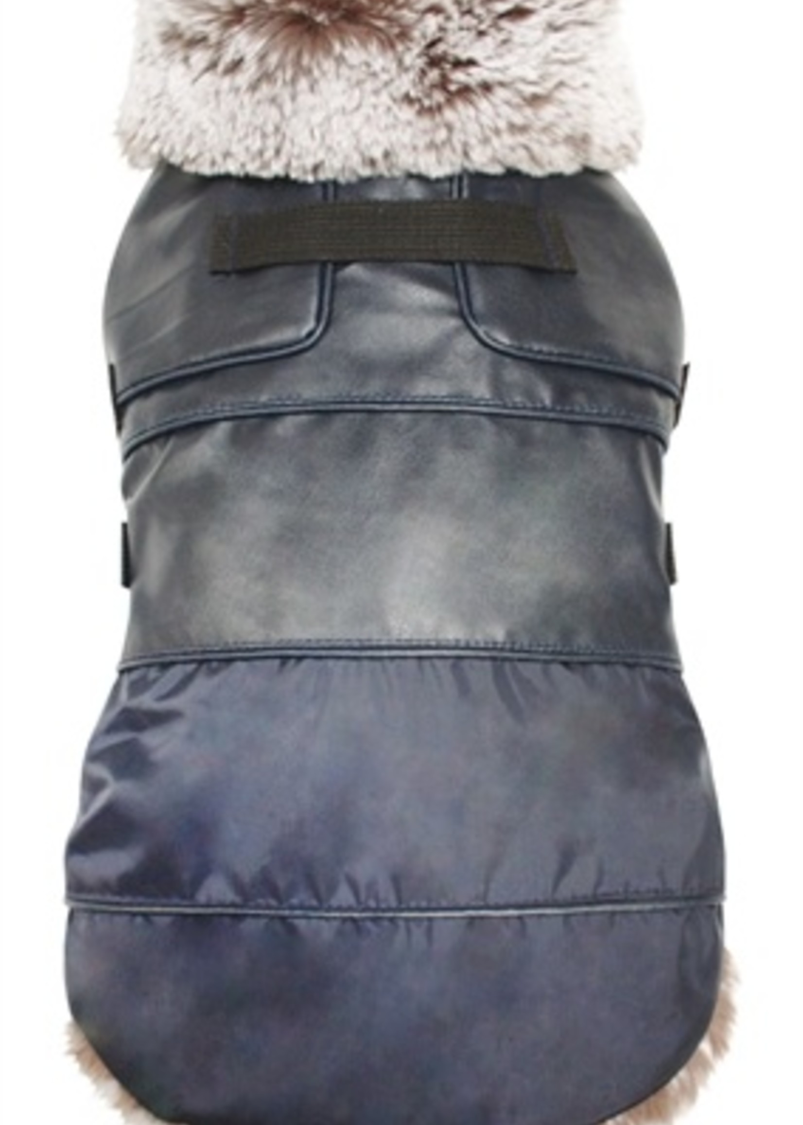 Croci Croci hondenjas rochester donkerblauw met bontkraag beige