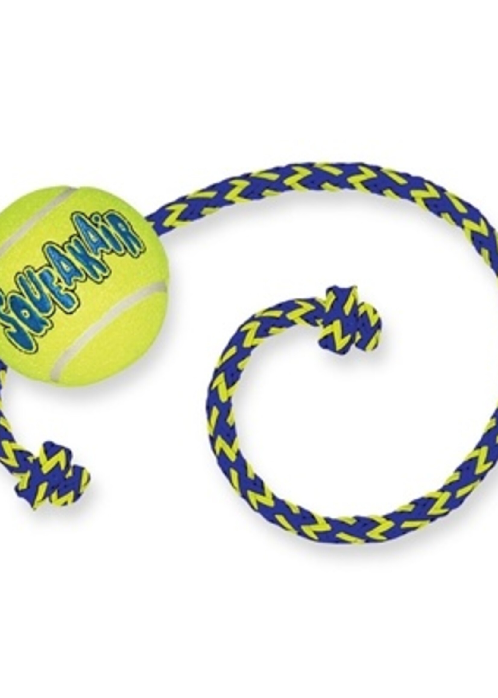 Kong Kong air squeaker ball met touw geel/blauw