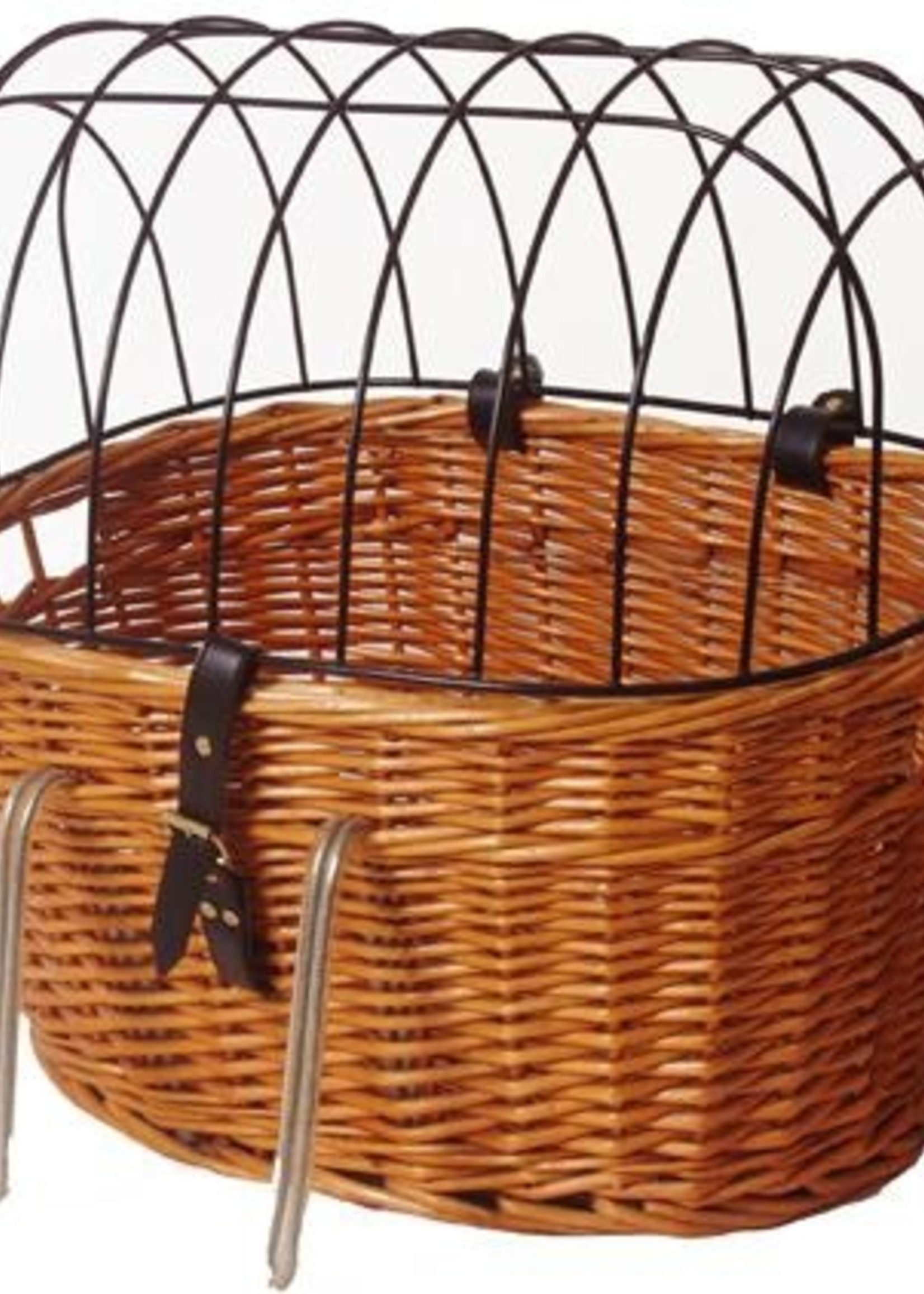 Merkloos Fietsmand riet voorop+metalen rek