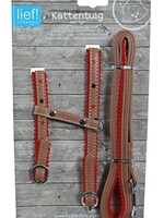 Lief! Lief! kattentuig met looplijn unisex bruin / rood onderlegd