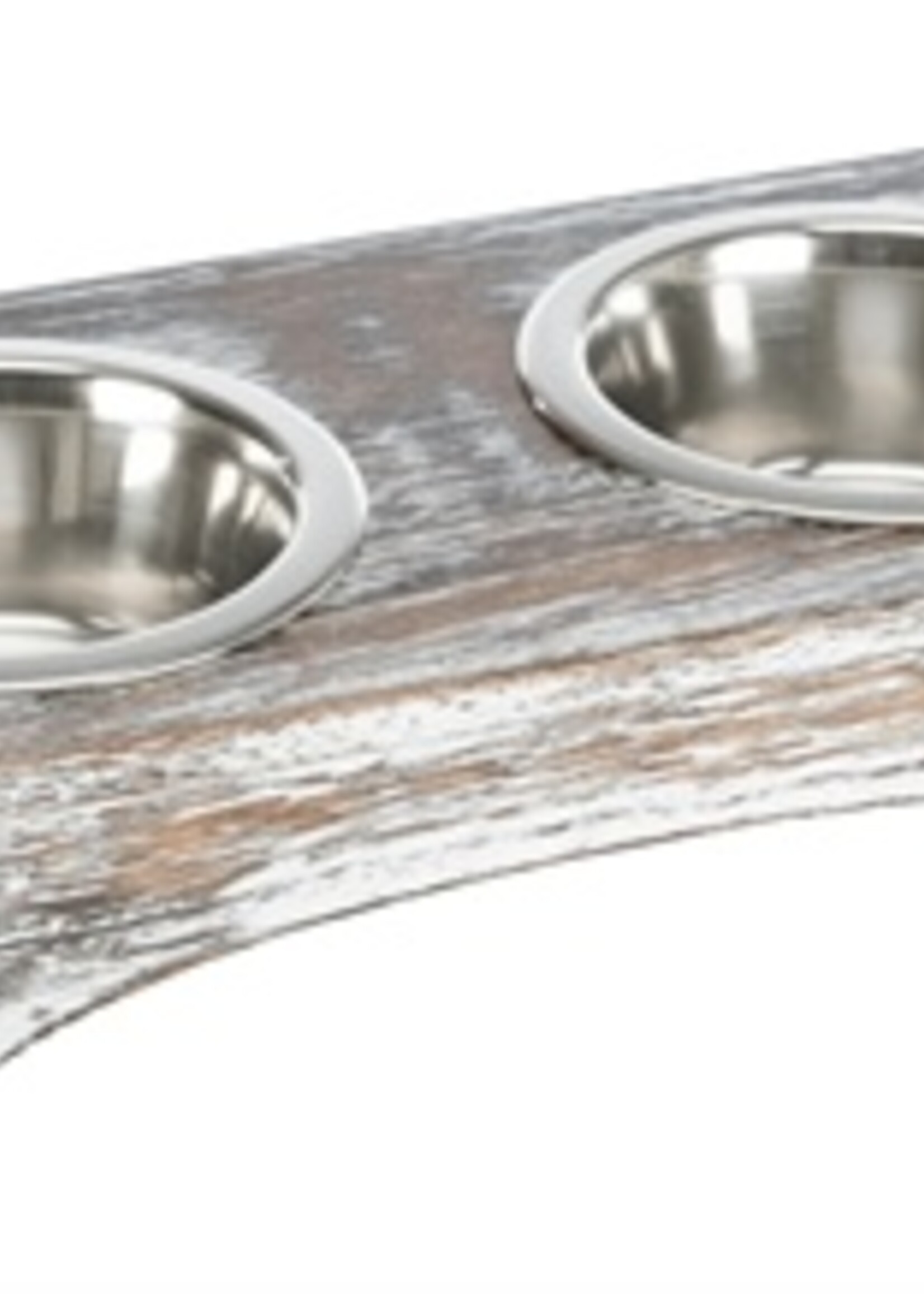 Trixie Trixie voerbak / drinkbak set rvs hout wit