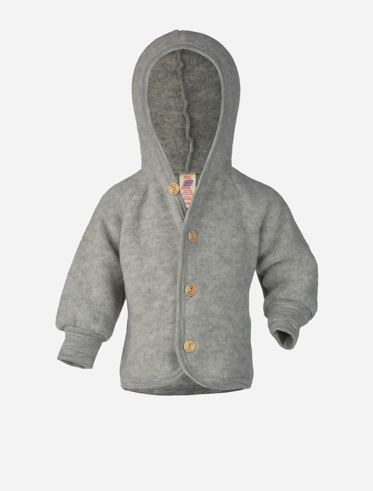 Engel Natur hooded jacket with wooden buttons - light grey melange