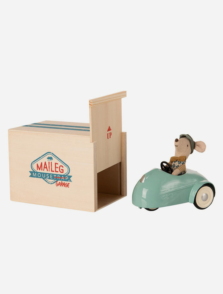 Maileg blue car with garage - little brother mouse