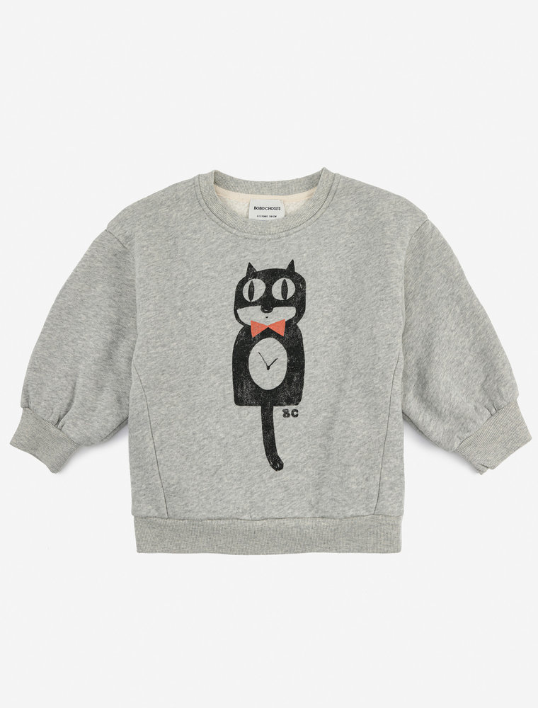 Bobo Choses cat o'clock grey melange sweatshirt
