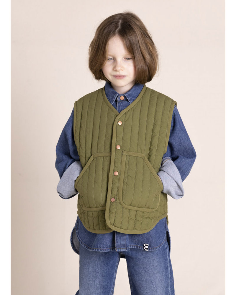 Finger in the nose miso sleeveless buttonned jacket olive
