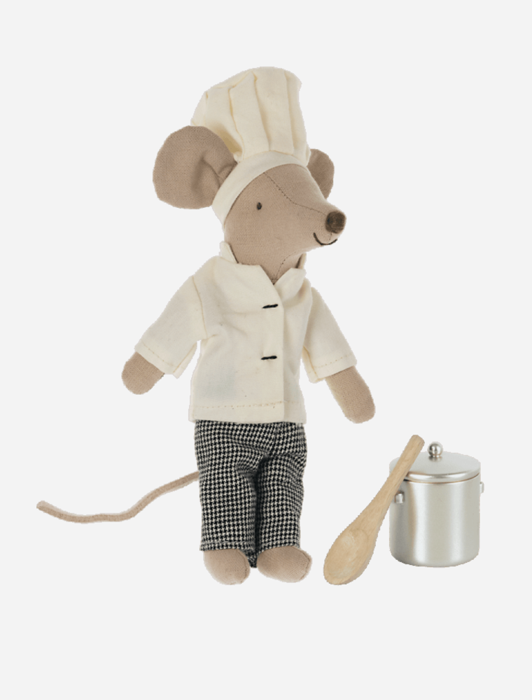 Maileg *chef mouse with soup pot and spoon