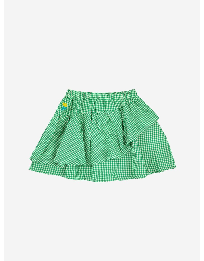 Bobo Choses green vichy woven ruffle skirt