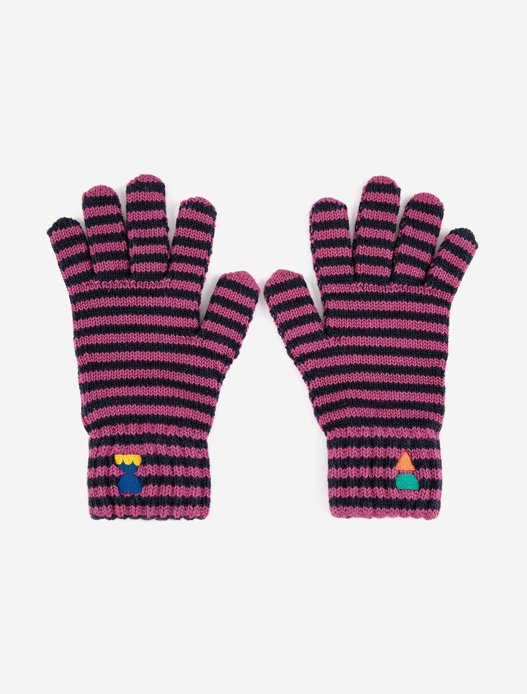 Bobo Choses funny friends striped knitted gloves
